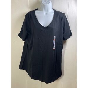 Faded Glory Womens Plus Size 2X Black Short Sleeve V Neck Tee Shirt NWT